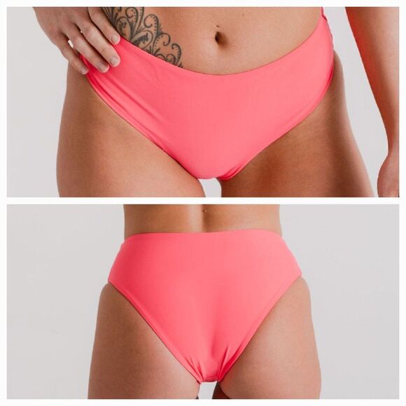 NWT Large: Midrise Full Coverage Briefs Bikini Swim Bottom in Hot Pink - Picture 1 of 8